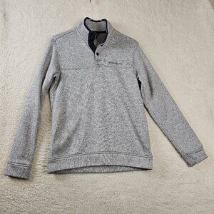 Eddie Bauer Pullover Mens Medium Radiator Fleece Mock Sweater Gray Snap Outdoors
